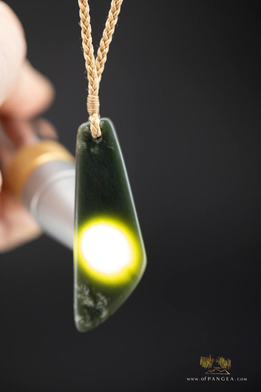 Large Toki - Wyoming Olive snowflake Nephrite Jade - woven tan muka cord || JF905