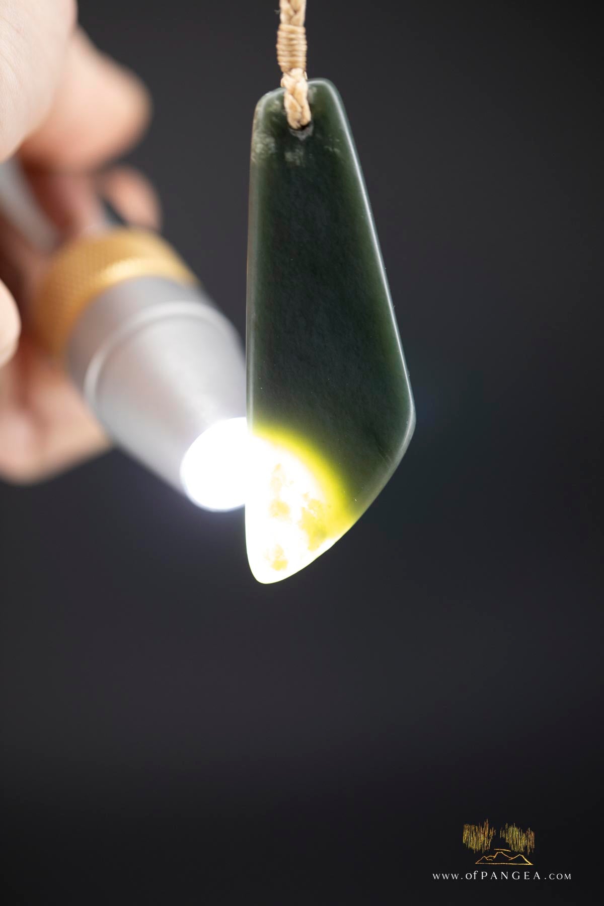 Large Toki - Wyoming Olive snowflake Nephrite Jade - woven tan muka cord || JF905