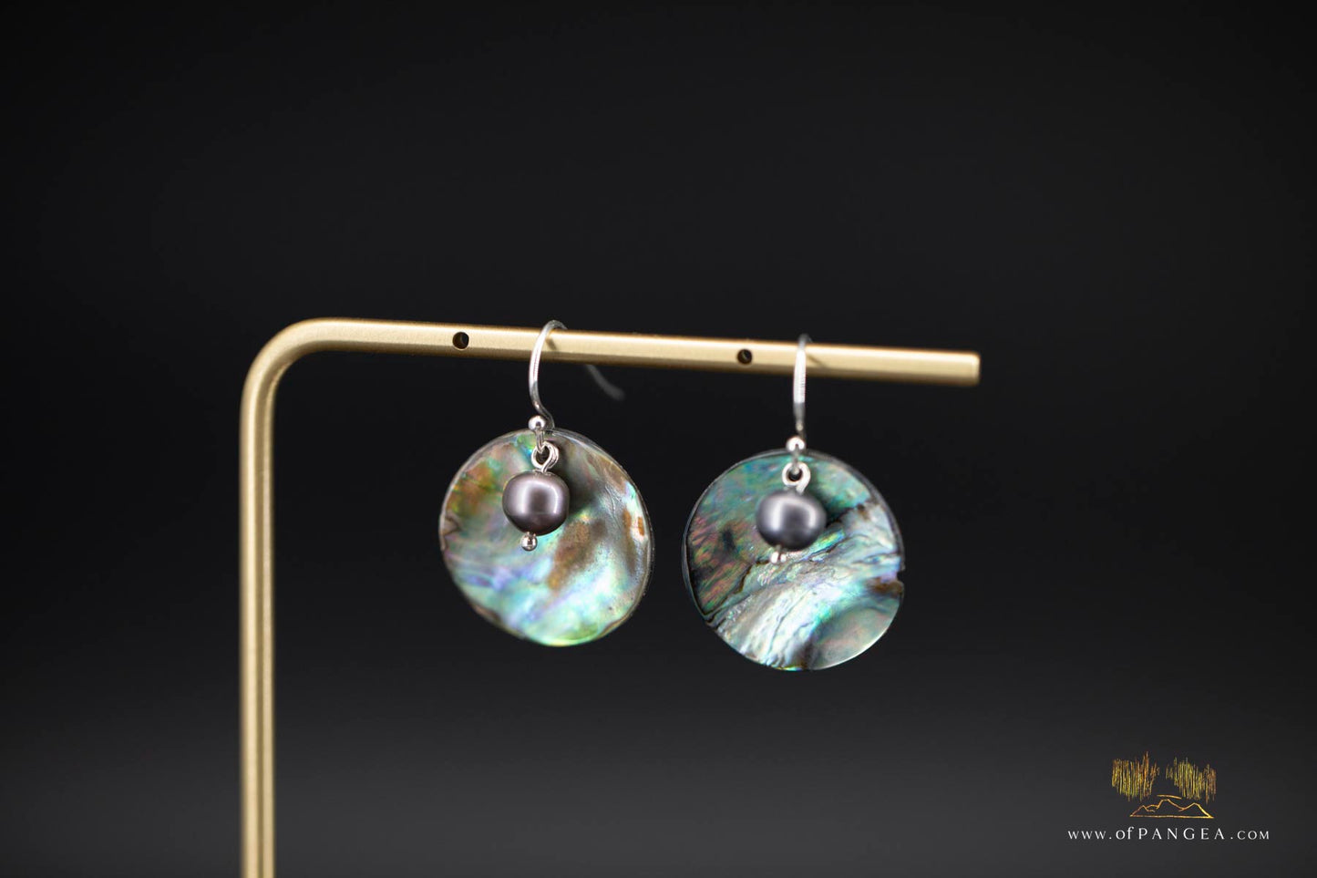 Paua Abalone disc earrings & AA Peacock Pearls - sterling silver || JF933