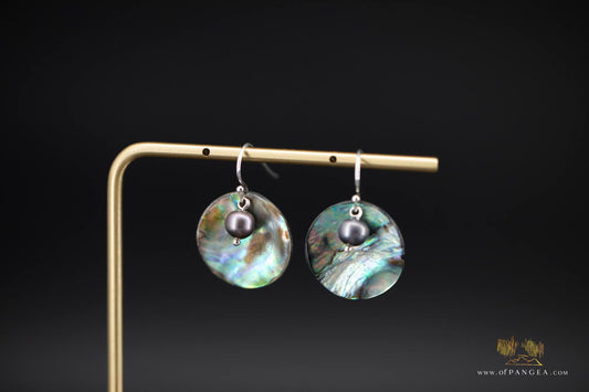 Paua Abalone disc earrings & AA Peacock Pearls - sterling silver || JF933