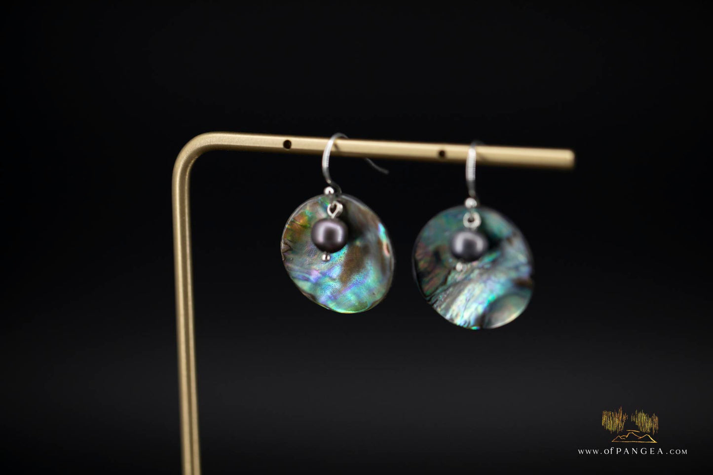 Paua Abalone disc earrings & AA Peacock Pearls - sterling silver || JF933