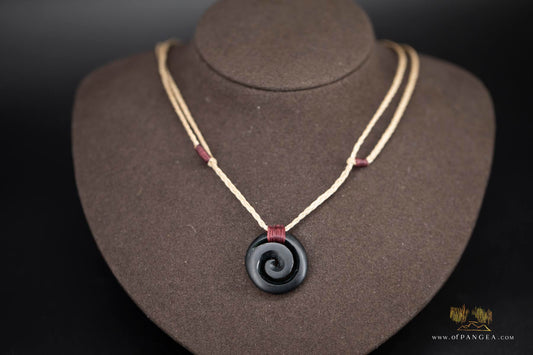 Koru Spiral carved from Wyoming Black Nephrite Jade - Necklace || JF937