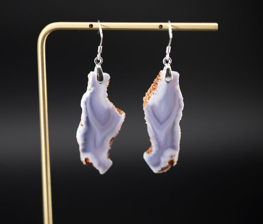 Lavender agate slice earrings - sterling silver  || JF938