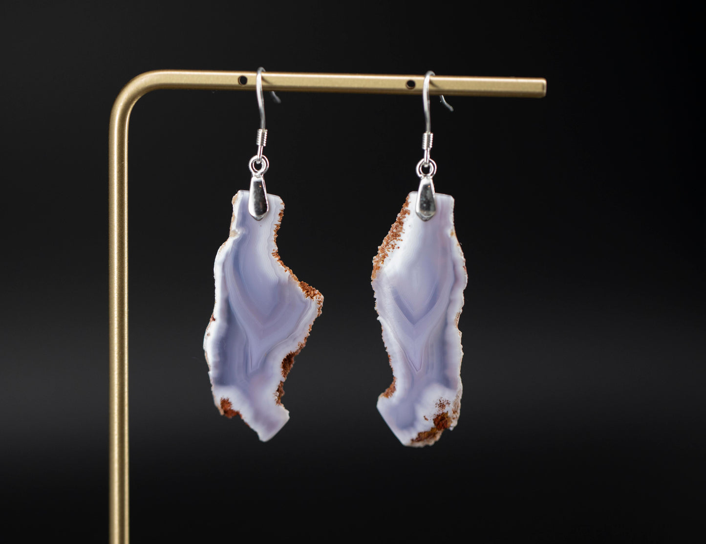 Lavender agate slice earrings - sterling silver  || JF938