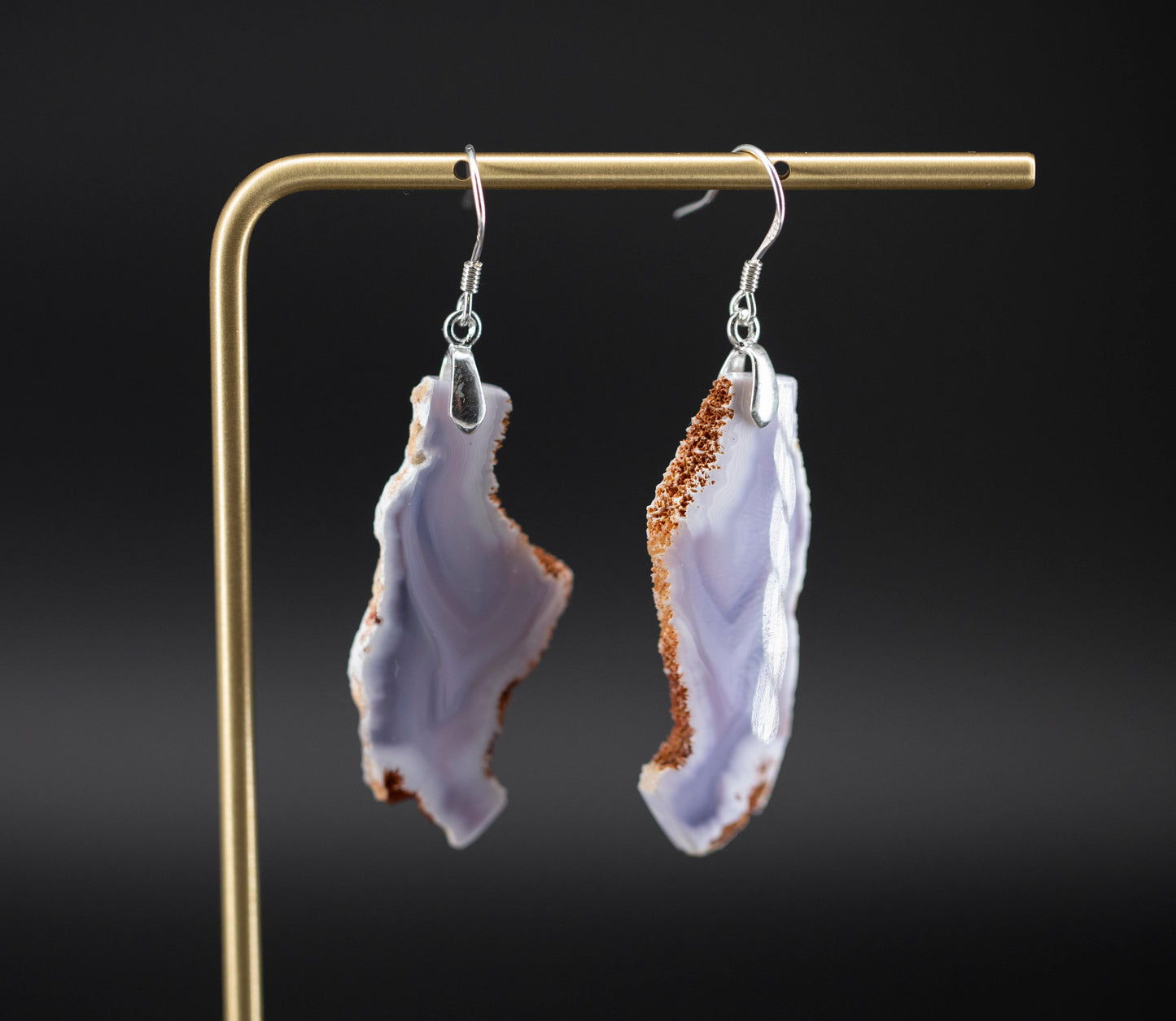 Lavender agate slice earrings - sterling silver  || JF938