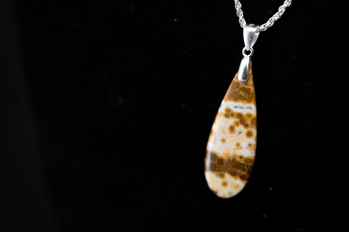 Ocean Jasper Drop Pendant and Italian Sterling Silver Rope Chain || JF939