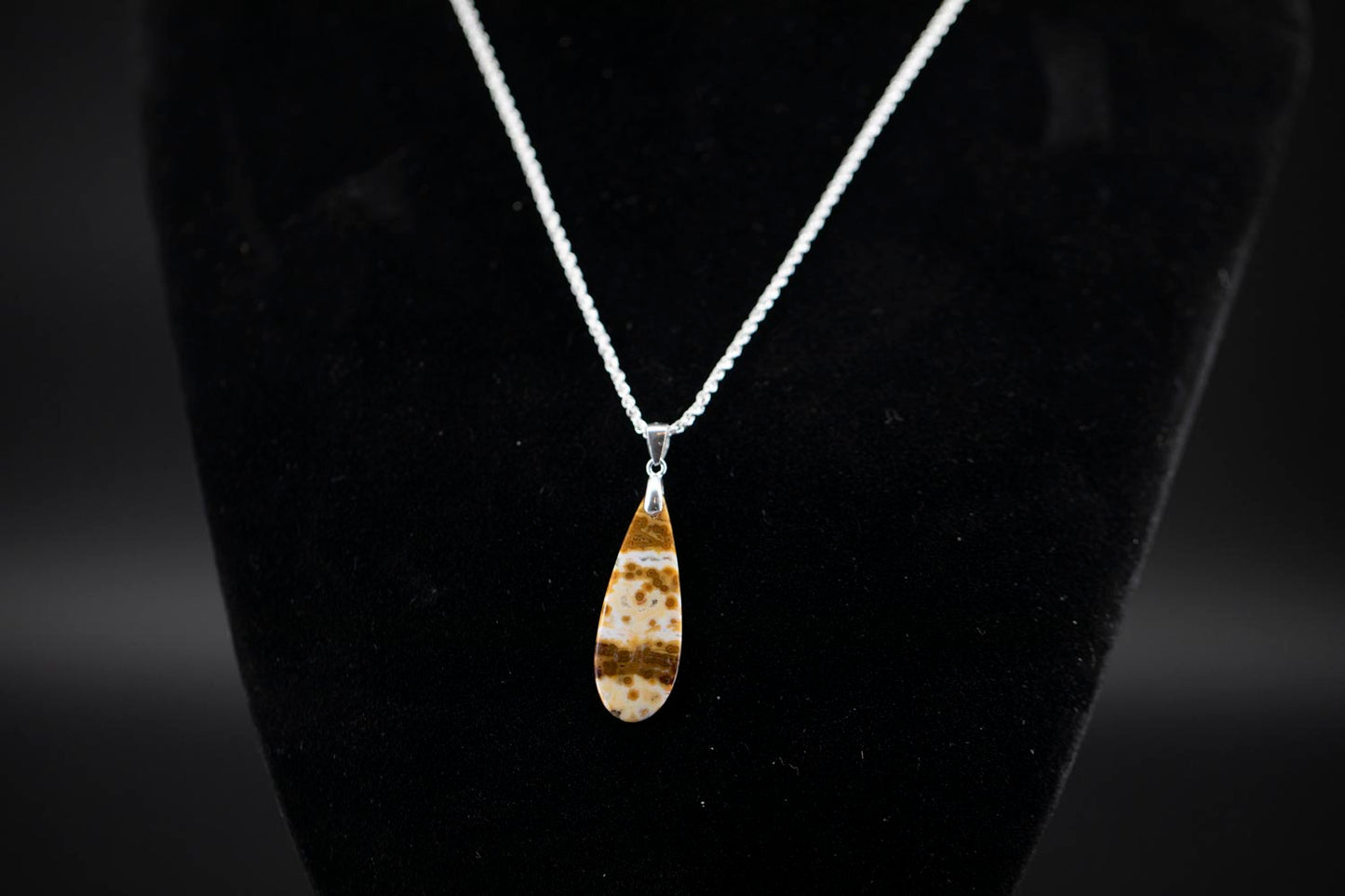 Ocean Jasper Drop Pendant and Italian Sterling Silver Rope Chain || JF939