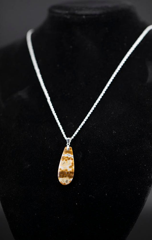 Ocean Jasper Drop Pendant and Italian Sterling Silver Rope Chain || JF940
