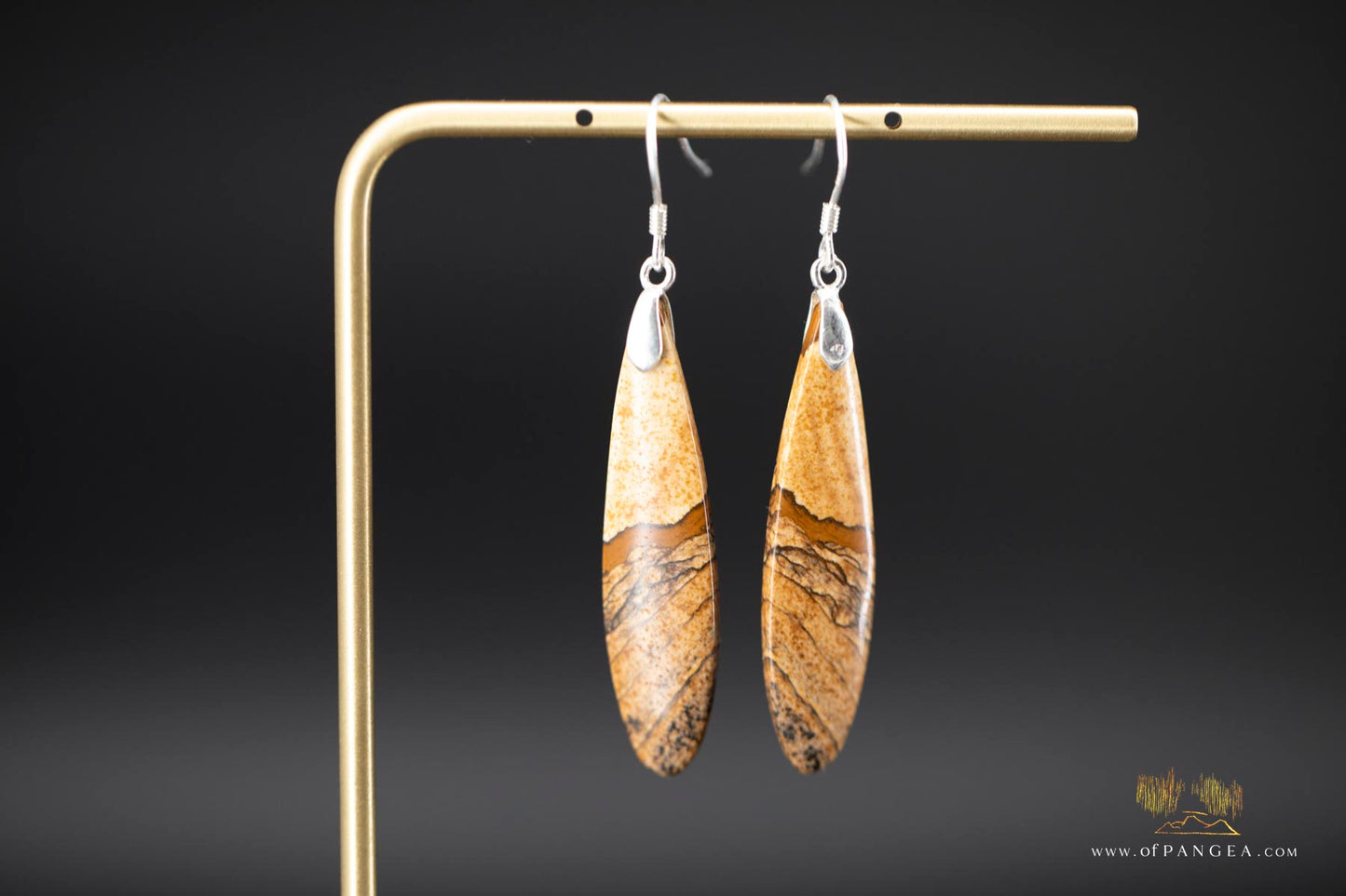 Picture Jasper slim teardrop earrings - Sterling Silver || JF943