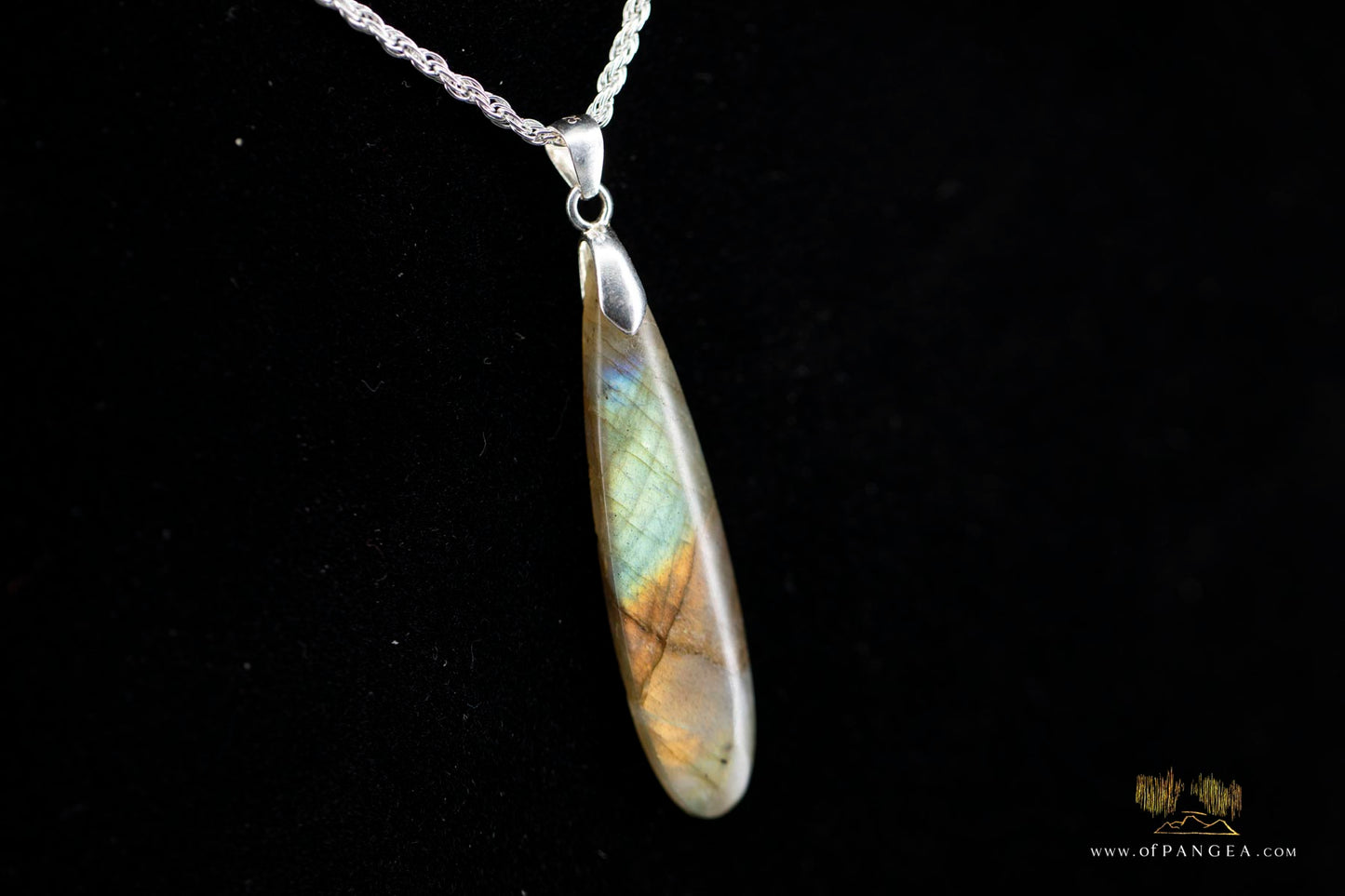 Labradorite Flash tear drop pendant - 0.925 Italian Sterling Silver rope chain || JF945