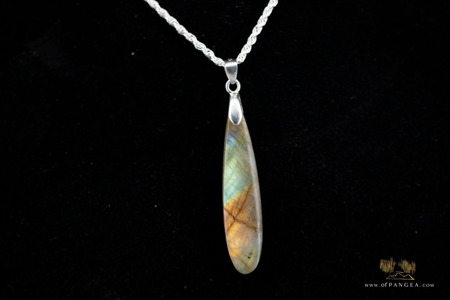 Labradorite Flash tear drop pendant - 0.925 Italian Sterling Silver rope chain || JF945