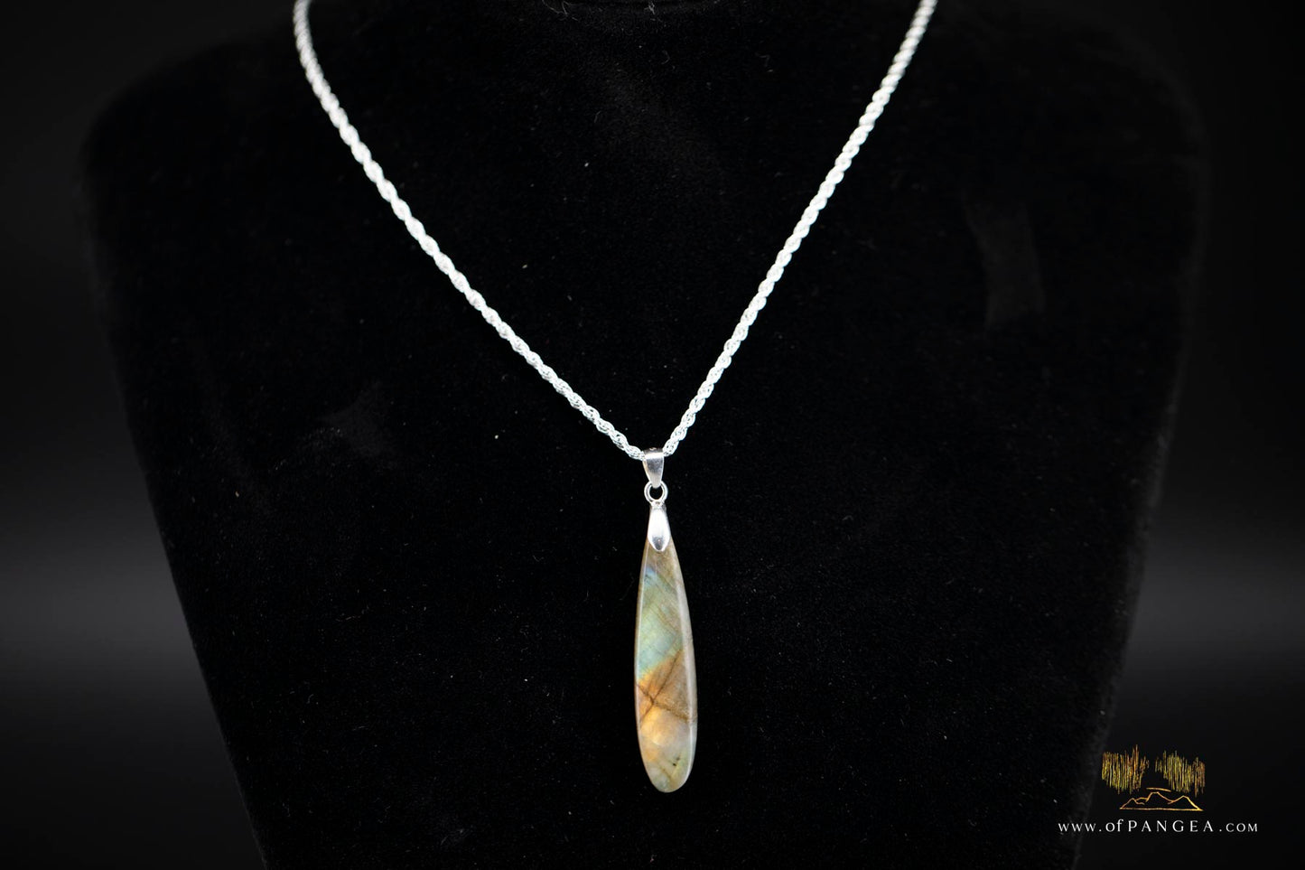 Labradorite Flash tear drop pendant - 0.925 Italian Sterling Silver rope chain || JF945