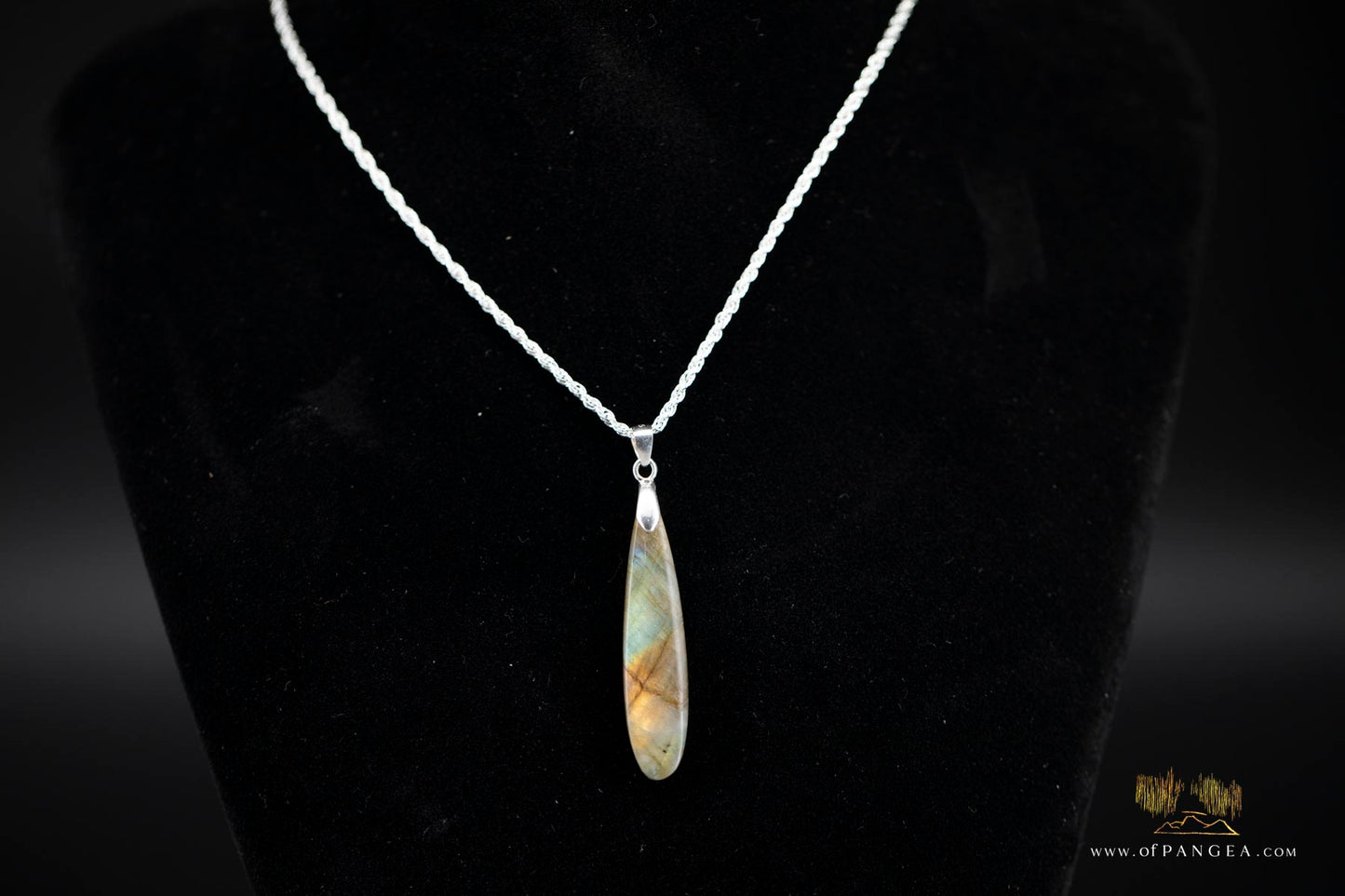 Labradorite Flash tear drop pendant - 0.925 Italian Sterling Silver rope chain || JF945