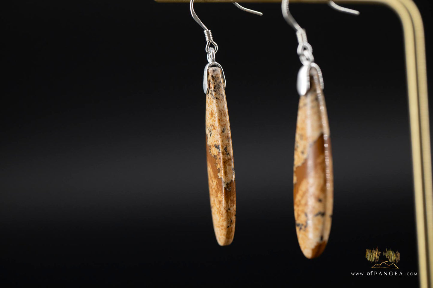 Picture Jasper slim teardrop earrings - Sterling Silver || JF950