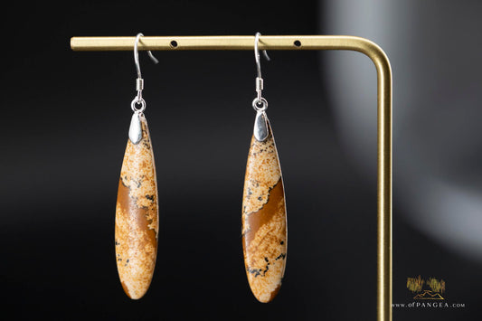Picture Jasper slim teardrop earrings - Sterling Silver || JF950