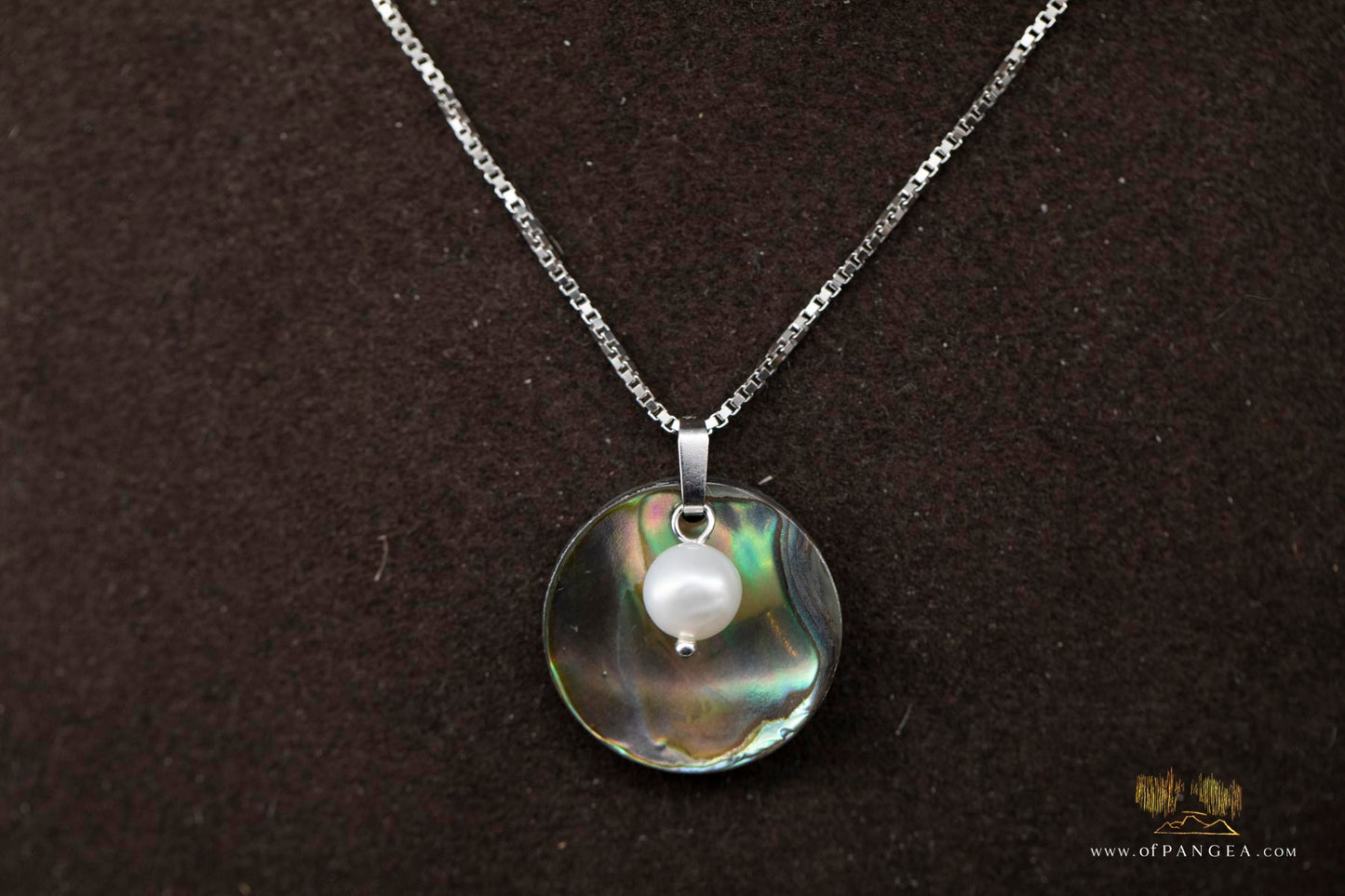 Paua Abalone disc & AAA Pearl necklace - sterling silver || JF951