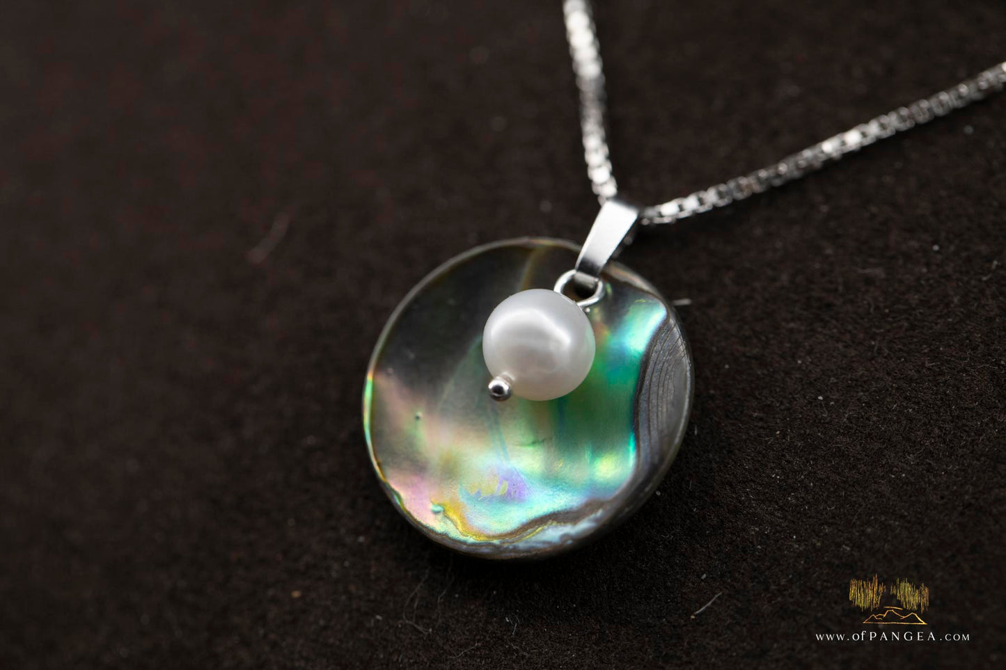 Paua Abalone disc & AAA Pearl necklace - sterling silver || JF951
