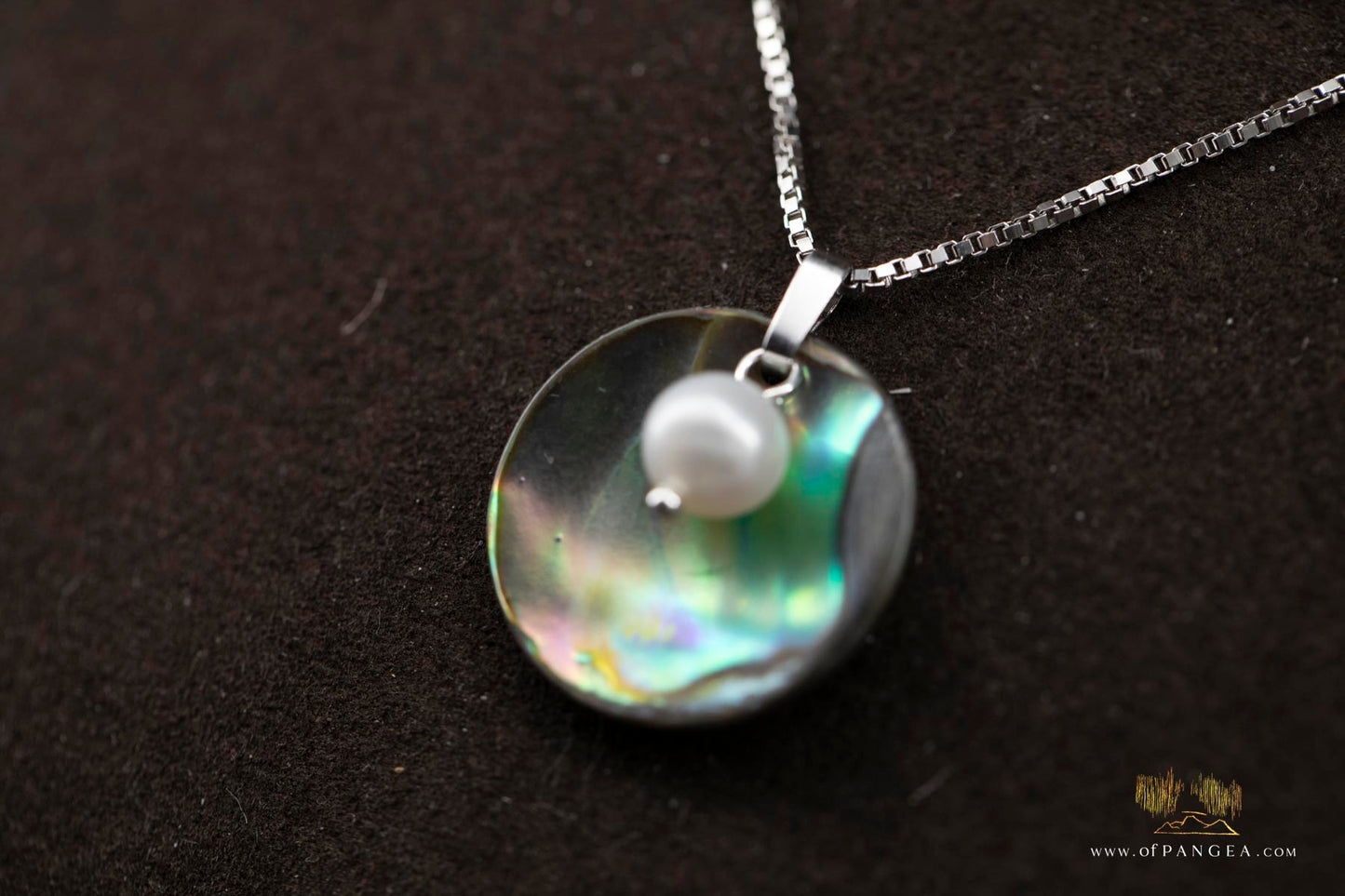 Paua Abalone disc & AAA Pearl necklace - sterling silver || JF951
