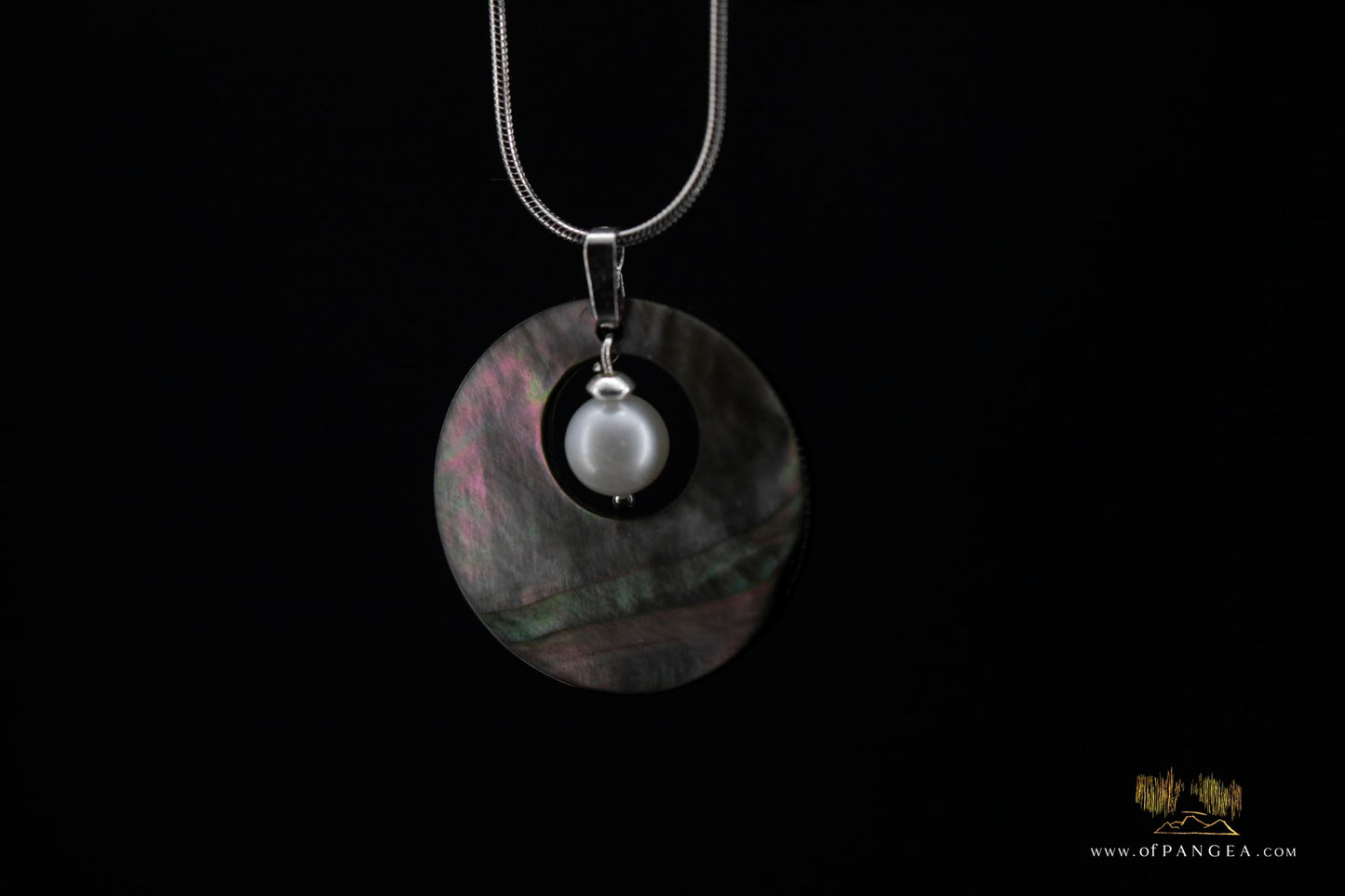 Tahitian Black-Lipped Mother of Pearl Window disc - AAA- pearl Necklace - sterling silver || JF952