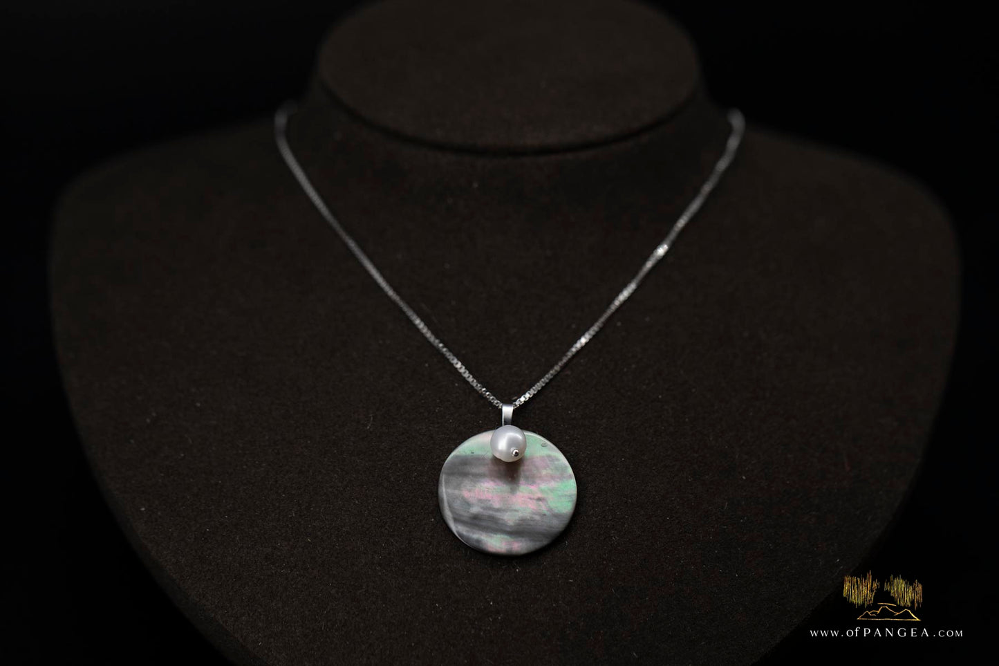 Tahitian Black-Lipped Mother of Pearl disc - AAA- pearl Necklace - sterling silver || JF953