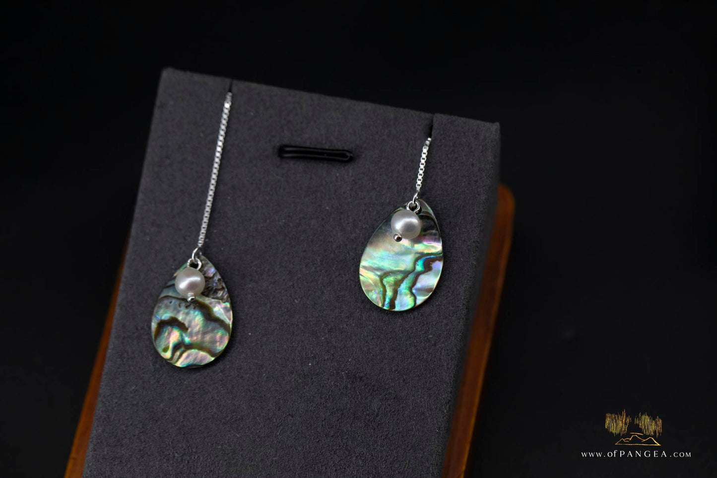 Paua Abalone Teardrop & AAA Akoya Pearl - Threader Earrings 2inch- Sterling Silver || JF954