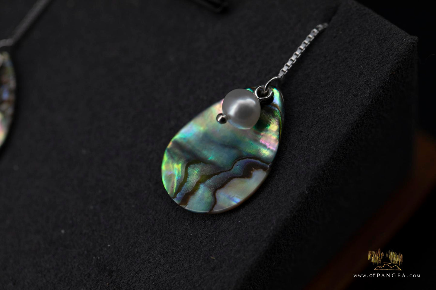 Paua Abalone Teardrop & AAA Akoya Pearl - Threader Earrings 2inch- Sterling Silver || JF954