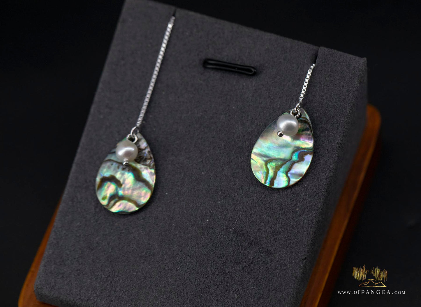 Paua Abalone Teardrop & AAA Akoya Pearl - Threader Earrings 2inch- Sterling Silver || JF954