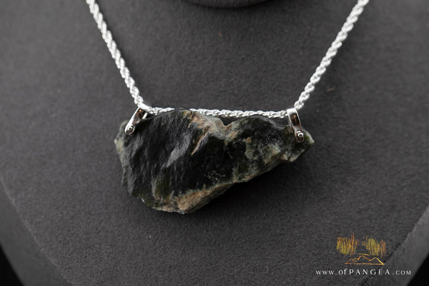 Wyoming Jade Slick Necklace - Green Nephrite Jade - Italian Sterling Silver || JF989