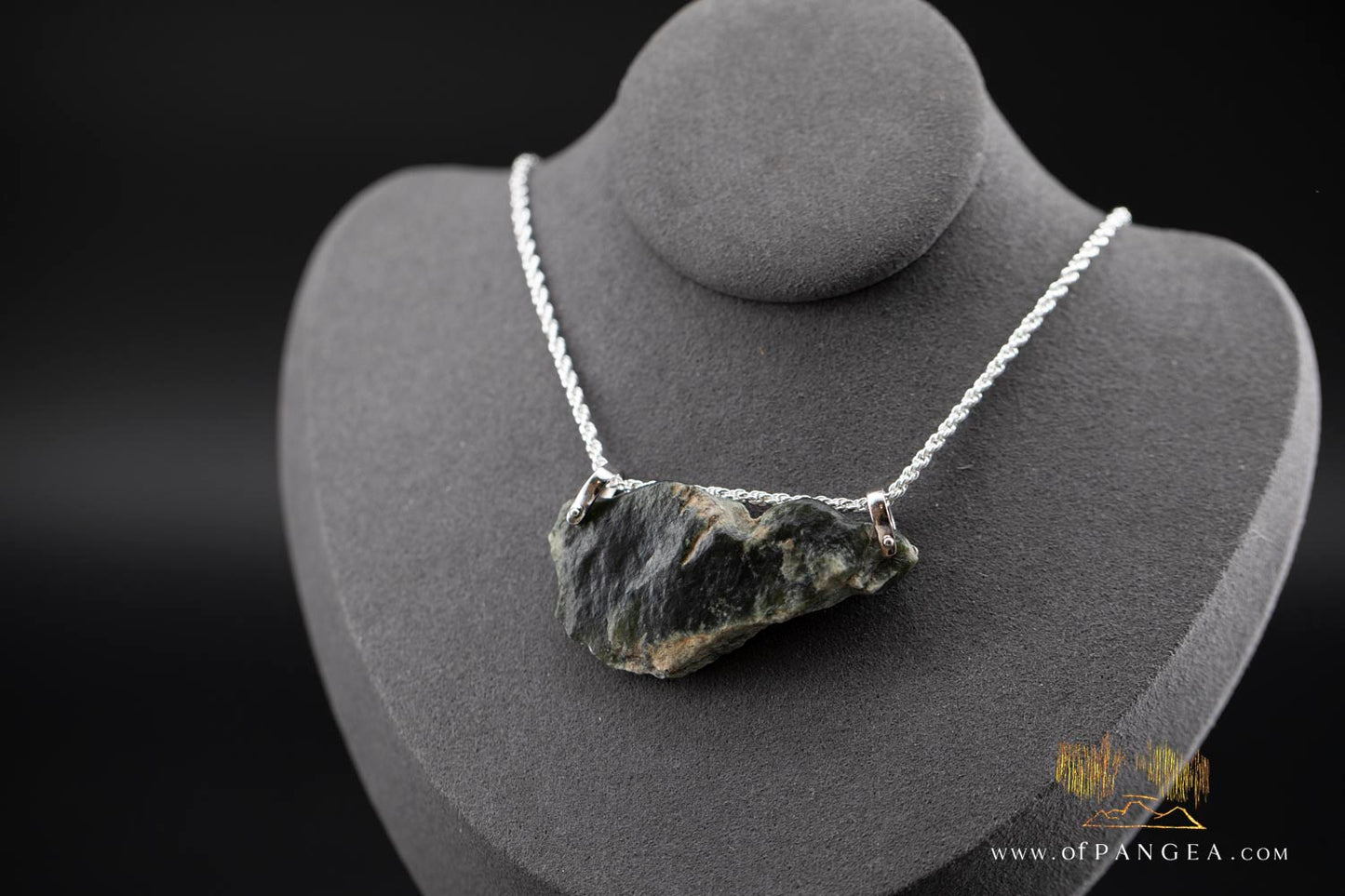 Wyoming Jade Slick Necklace - Green Nephrite Jade - Italian Sterling Silver || JF989