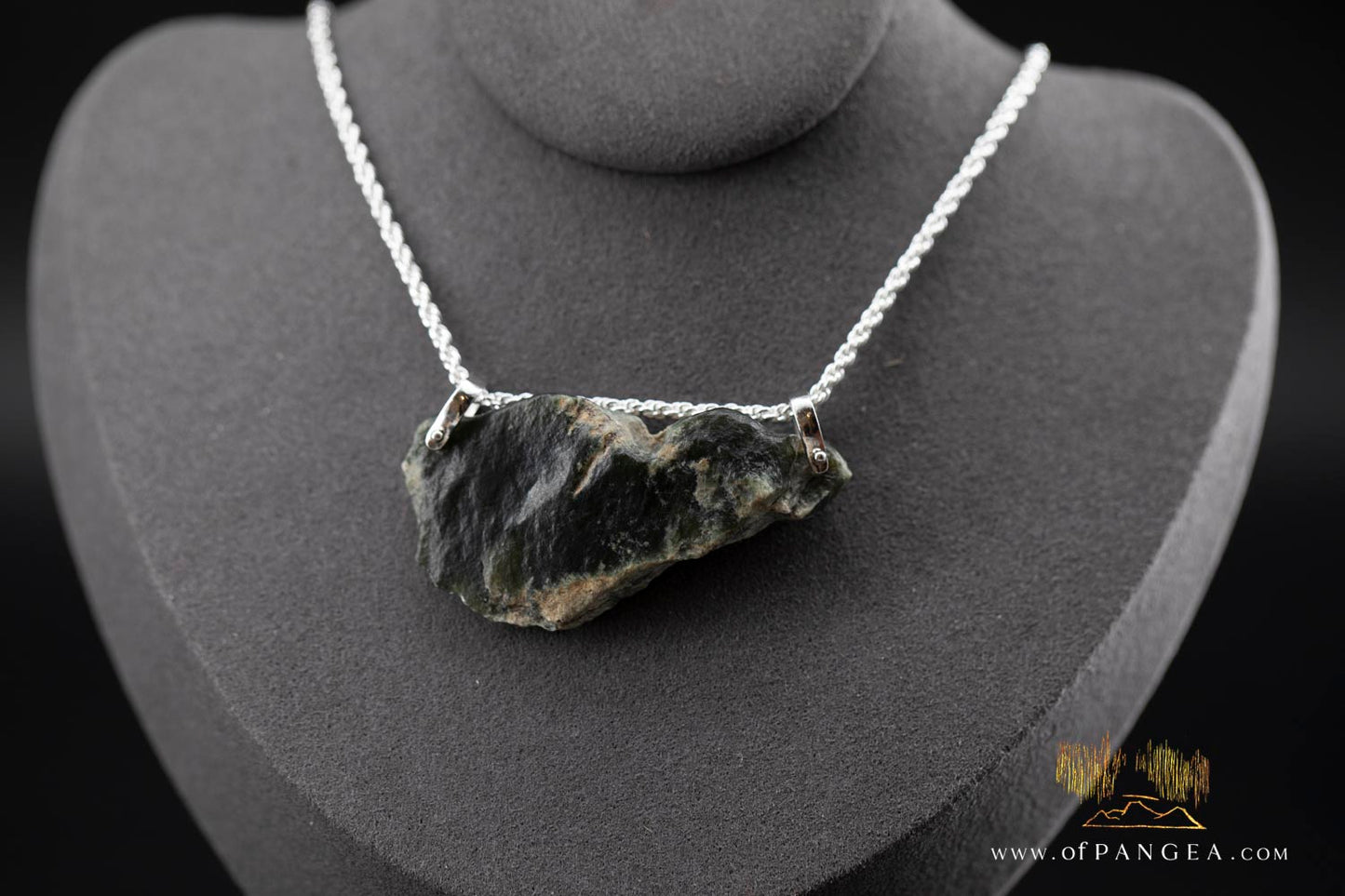 Wyoming Jade Slick Necklace - Green Nephrite Jade - Italian Sterling Silver || JF989