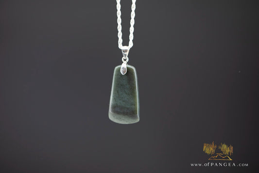 Toki necklace - Olive Green Nephrite Jade - Wyoming -  Italian sterling silver || JF994