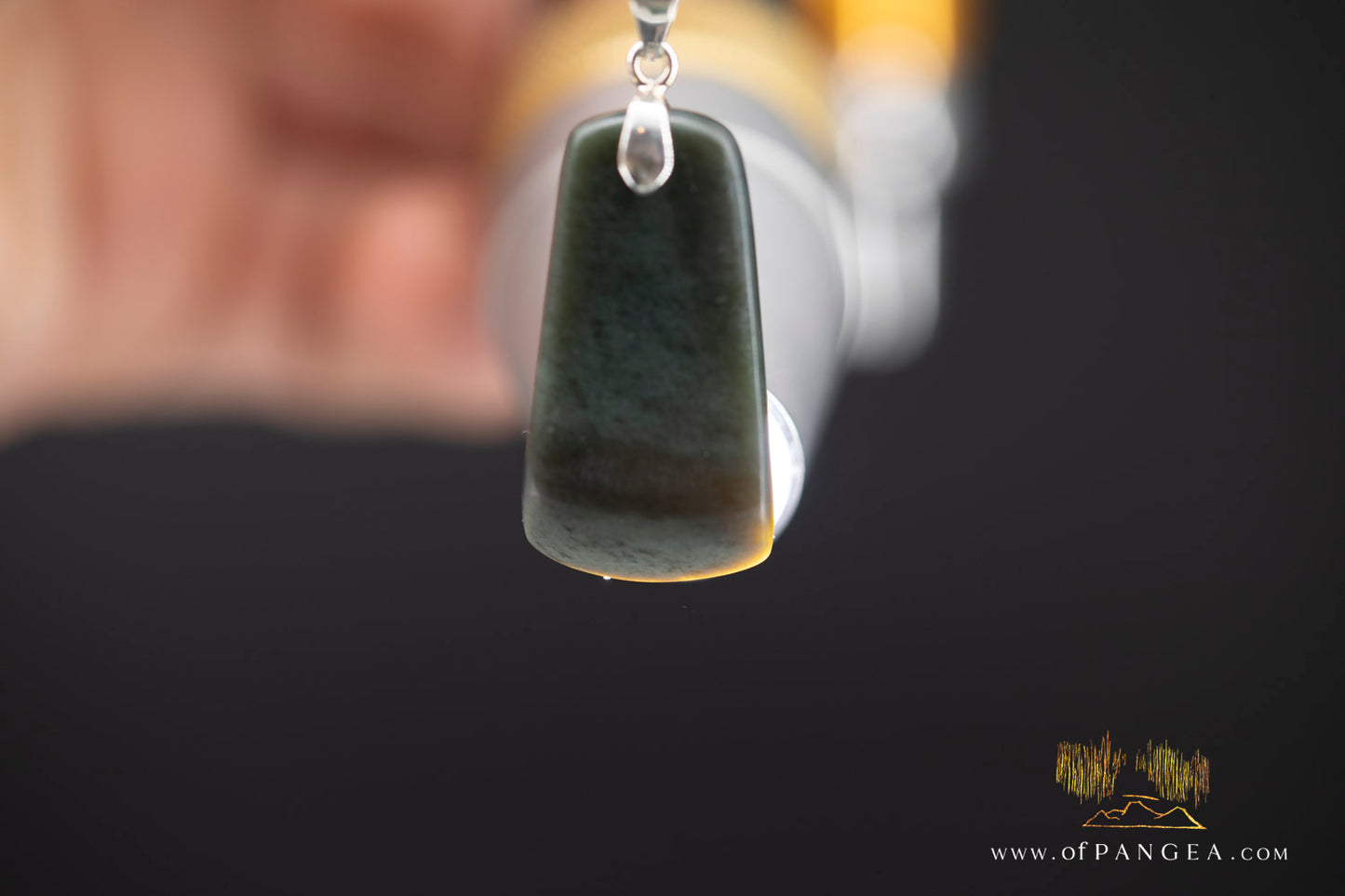 Toki necklace - Olive Green Nephrite Jade - Wyoming -  Italian sterling silver || JF994