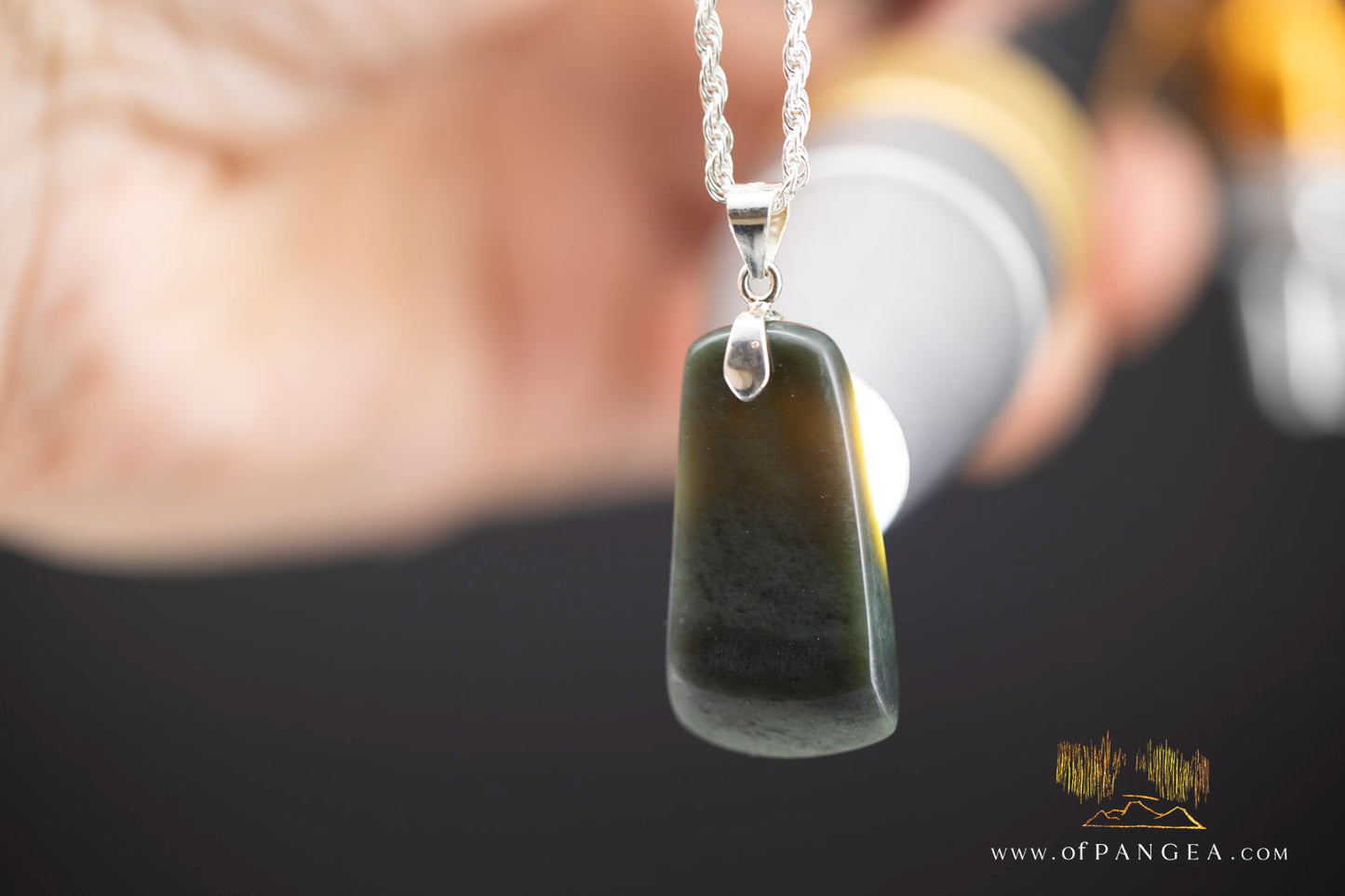 Toki necklace - Olive Green Nephrite Jade - Wyoming -  Italian sterling silver || JF994