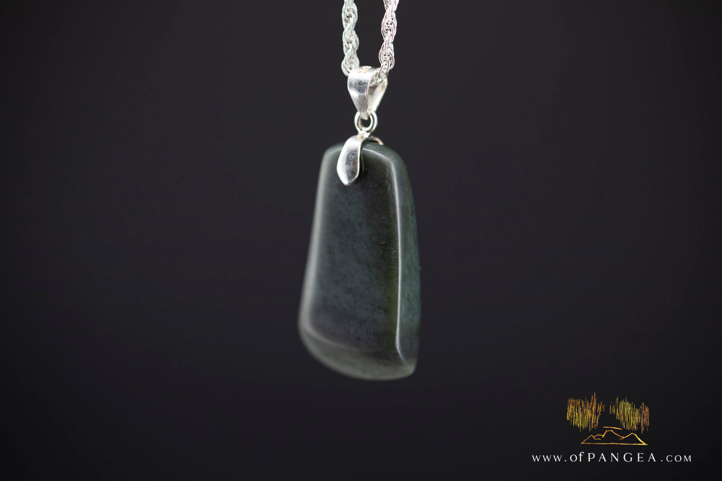 Toki necklace - Olive Green Nephrite Jade - Wyoming -  Italian sterling silver || JF994