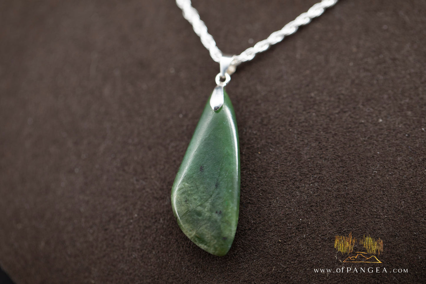 British Columbian Green Flower Nephrite Jade Necklace - Italian sterling silver rope chain || JF996