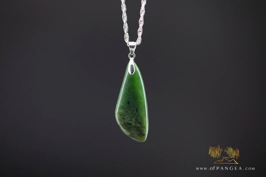 British Columbian Green Flower Nephrite Jade Necklace - Italian sterling silver rope chain || JF996