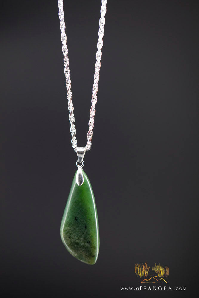 British Columbian Green Flower Nephrite Jade Necklace - Italian sterling silver rope chain || JF996