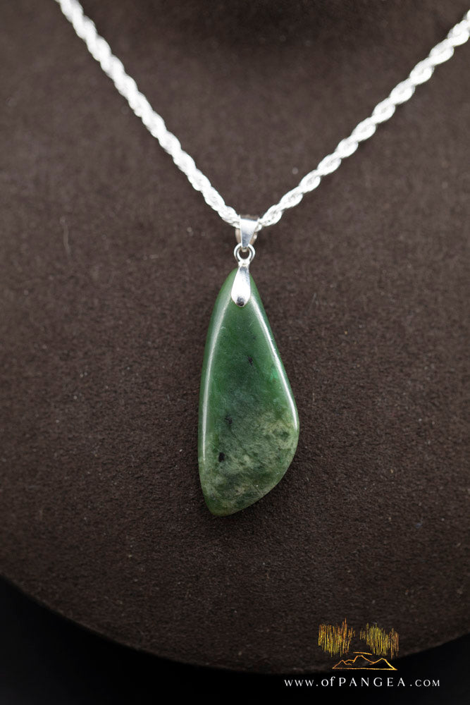 British Columbian Green Flower Nephrite Jade Necklace - Italian sterling silver rope chain || JF996