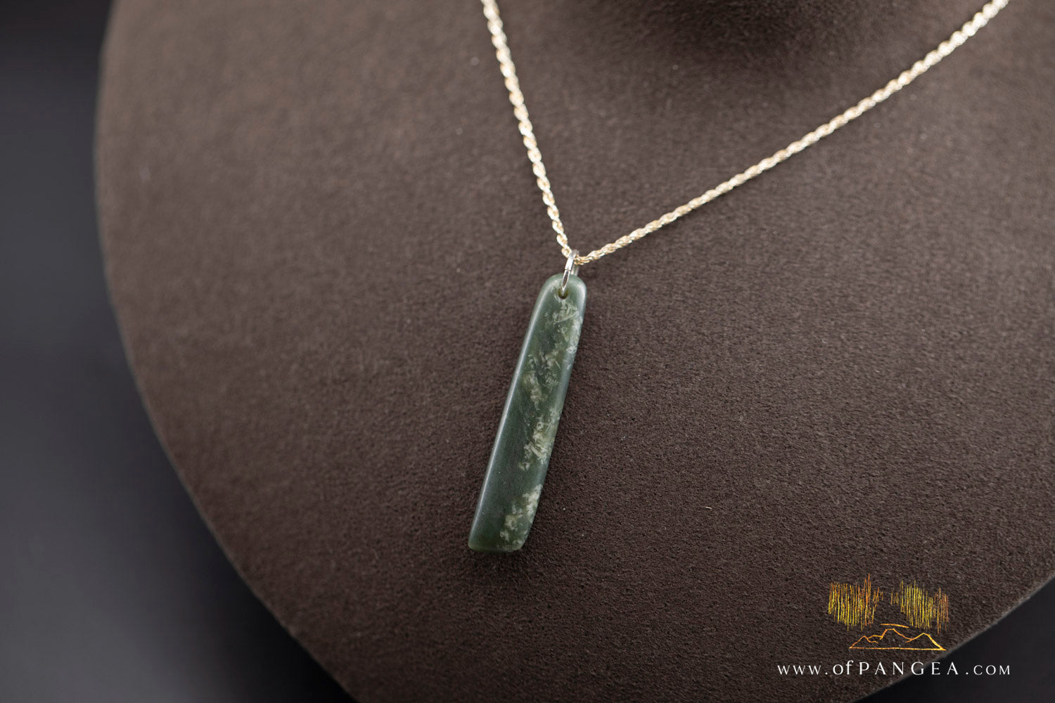Cherry blossom nephrite jade toki necklace from Wyoming with Italian sterling silver setting — JF997