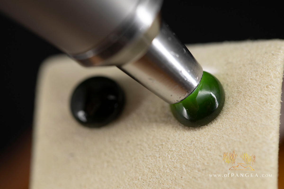 Stud Earrings - BC Nephrite Jade - 8mm Large Dark - Italian Sterling Silver