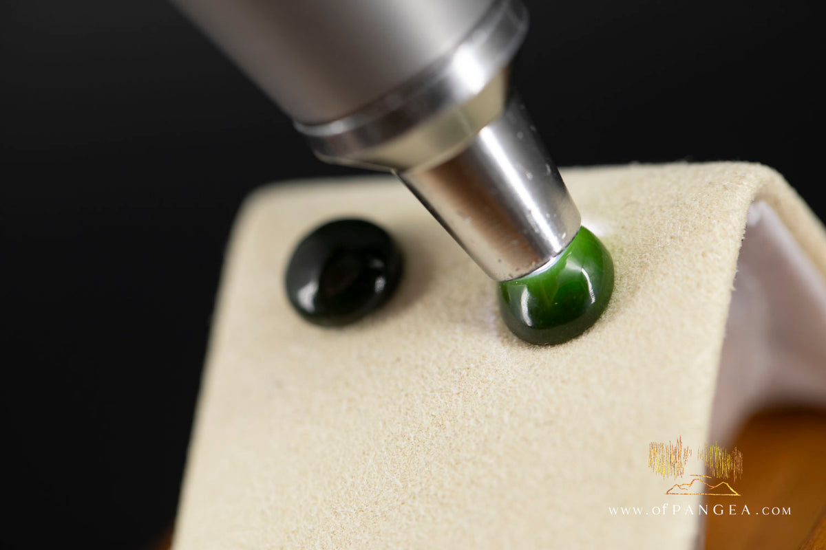 Stud Earrings - BC Nephrite Jade - 8mm Large Dark - Italian Sterling Silver