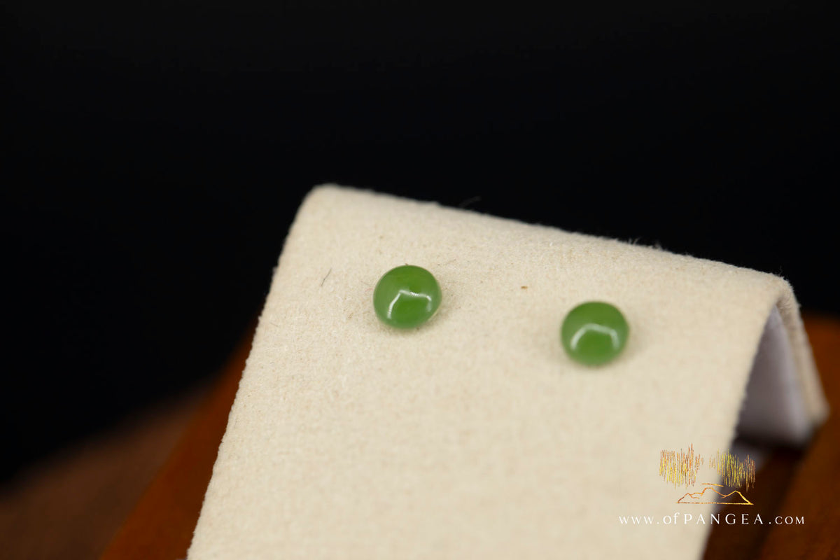 Stud Earrings - BC Nephrite Jade - 5mm Medium Apple Green - Italian Sterling Silver