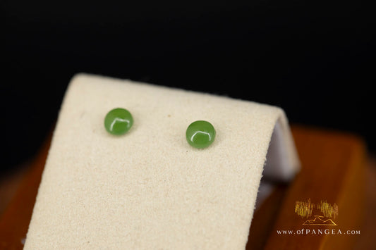 Stud Earrings - BC Nephrite Jade - 5mm Medium Apple Green - Italian Sterling Silver