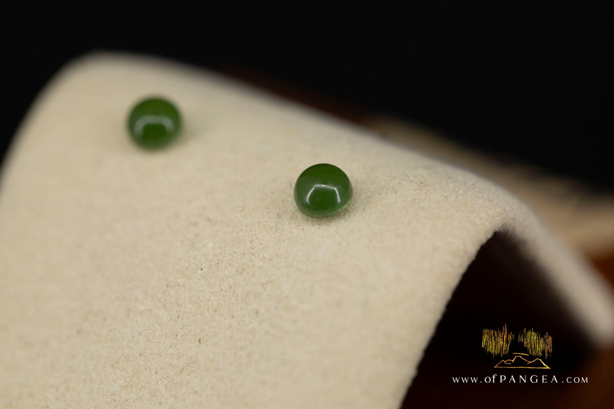 Stud Earrings - BC Nephrite Jade - 4mm Small Apple Green - Italian Sterling Silver