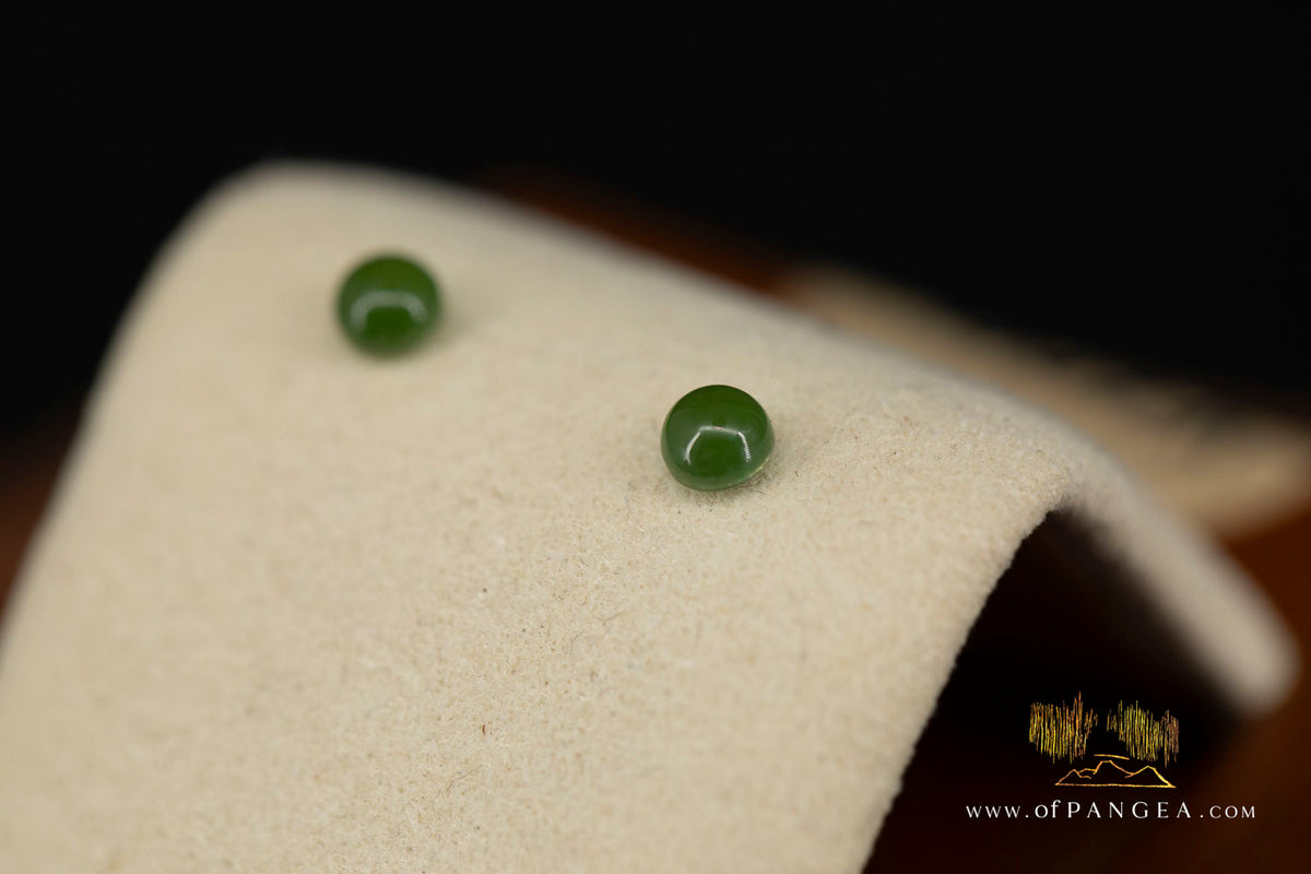Stud Earrings - BC Nephrite Jade - 4mm Small Apple Green - Italian Sterling Silver