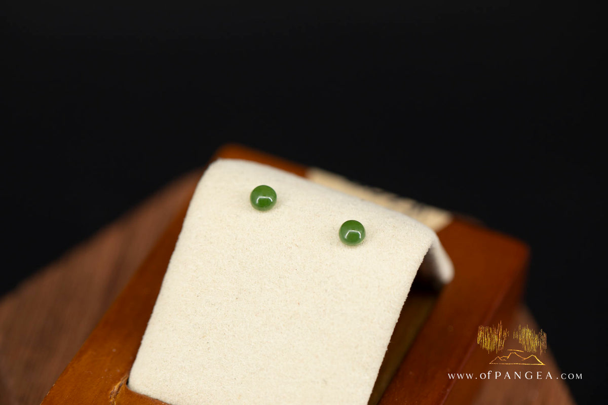 Stud Earrings - BC Nephrite Jade - 4mm Small Apple Green - Italian Sterling Silver