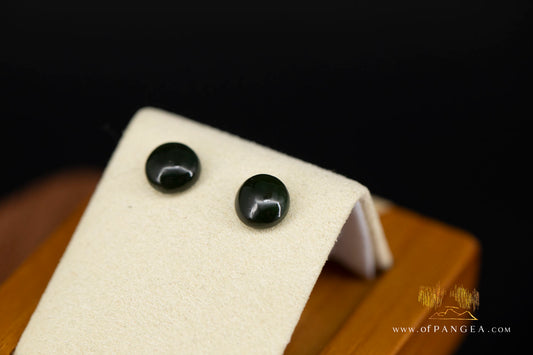 Stud Earrings - BC Nephrite Jade - 8mm Large Dark - Italian Sterling Silver
