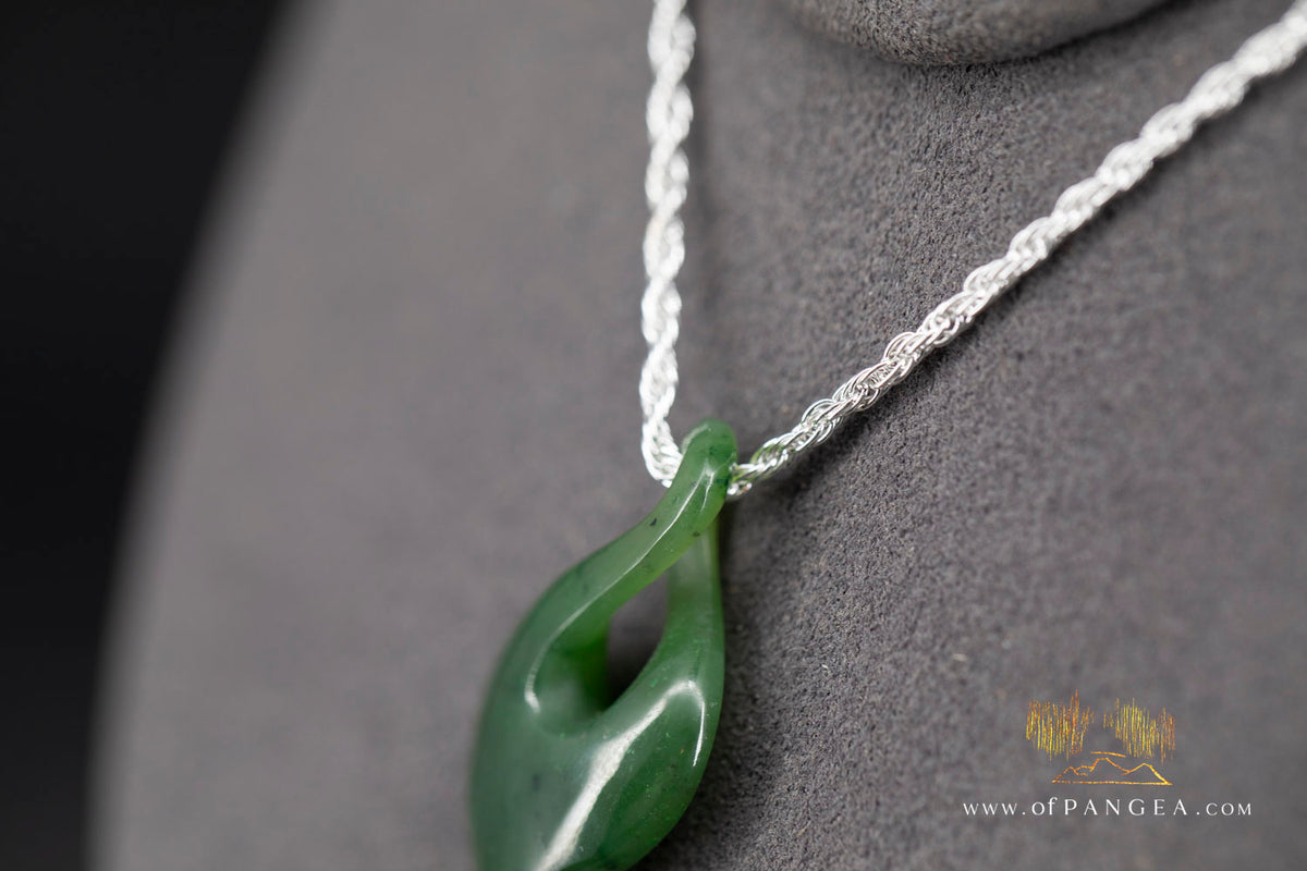 Pikorua Twist - British Columbian Nephrite Jade - Italian Sterling Silver Rope chain || JF1680