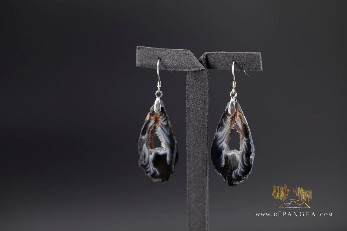 Druzy Agate Slice Earrings - Sterling Silver