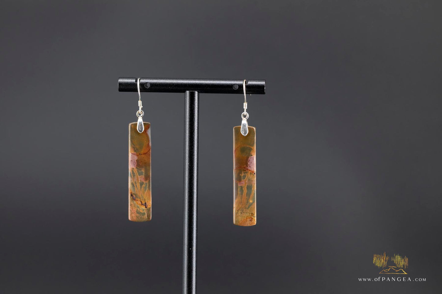 Picasso Jasper slim rectangle earrings (Red Creek) - Sterling Silver